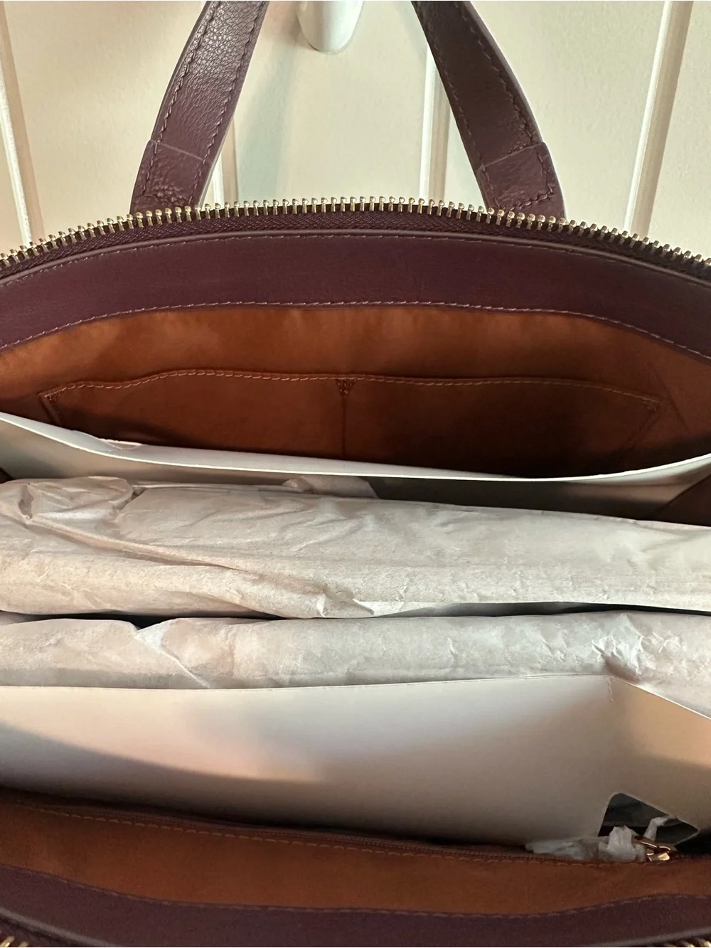 Fossil Women's Burgundy Pebbled Leather Satchel with Brass tone hardware